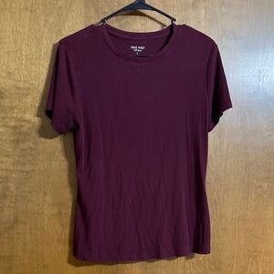 Nine West Deep Burgundy Short Sleeve Ribbed Tee